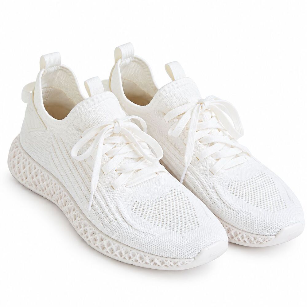 Men PONY Tempo Knit Athletic Sneakers 11.5 White Product of New York Sock Fit